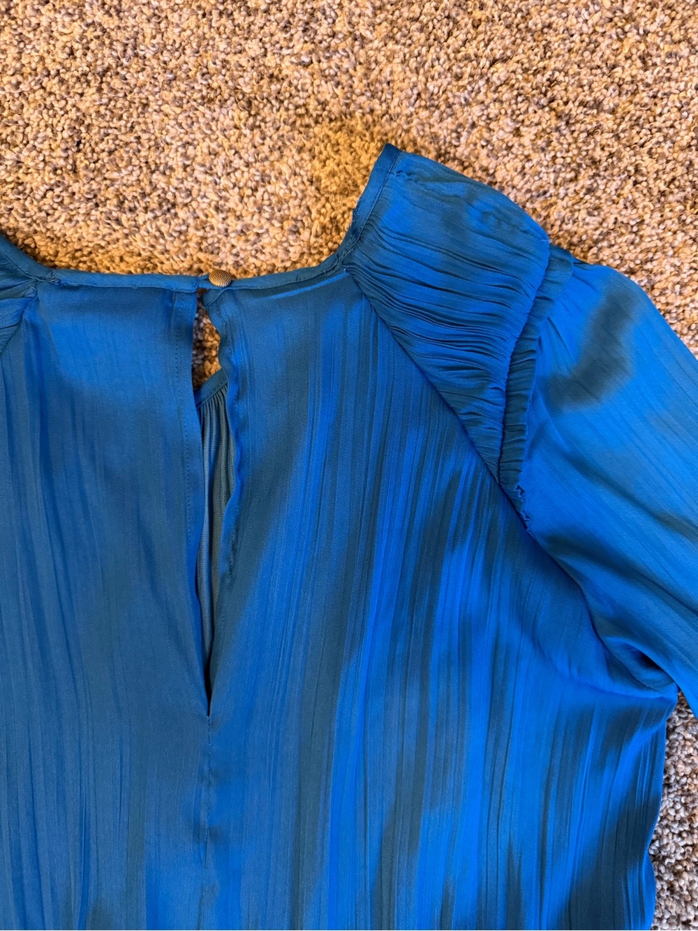 Anthropologie Maeve Saniya Blue Shiny Silky Pleated 3/4 Sleeve Mini Dress Sz M - Picture 10 of 10